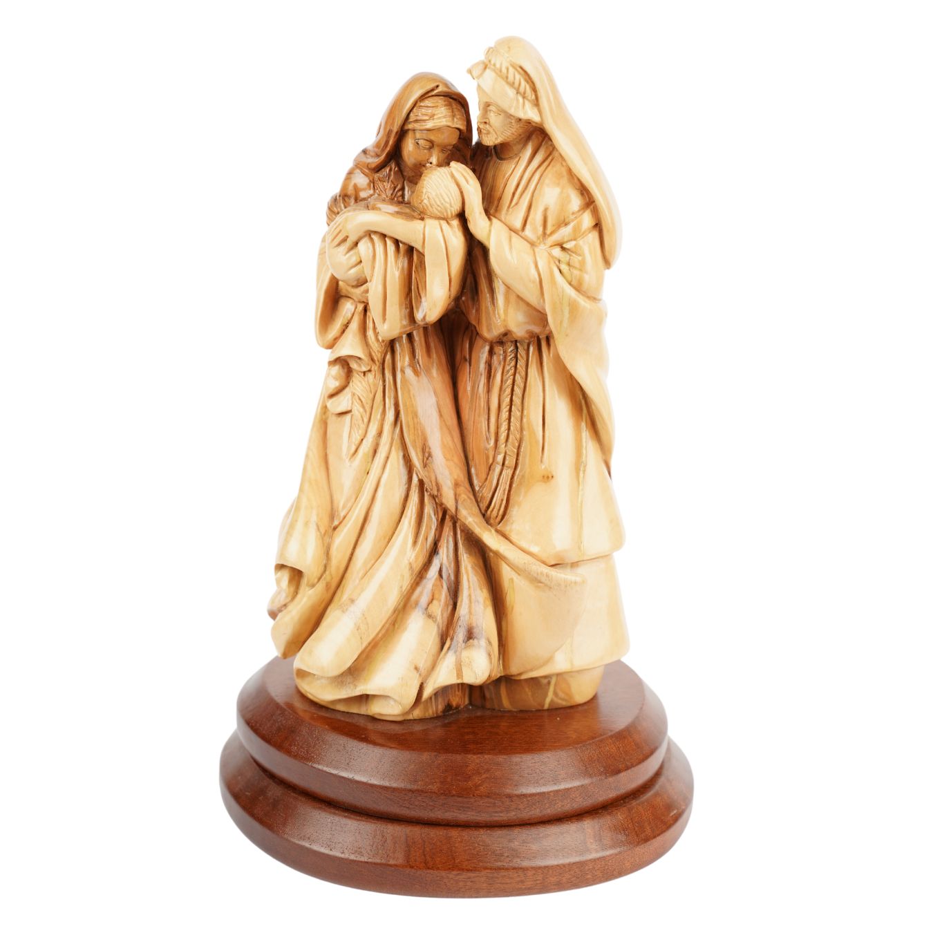 Heilige Familie mit dem Neugeborenen – Handgeschnitzte Olivenholzfigur aus Bethlehem (27 cm)-0