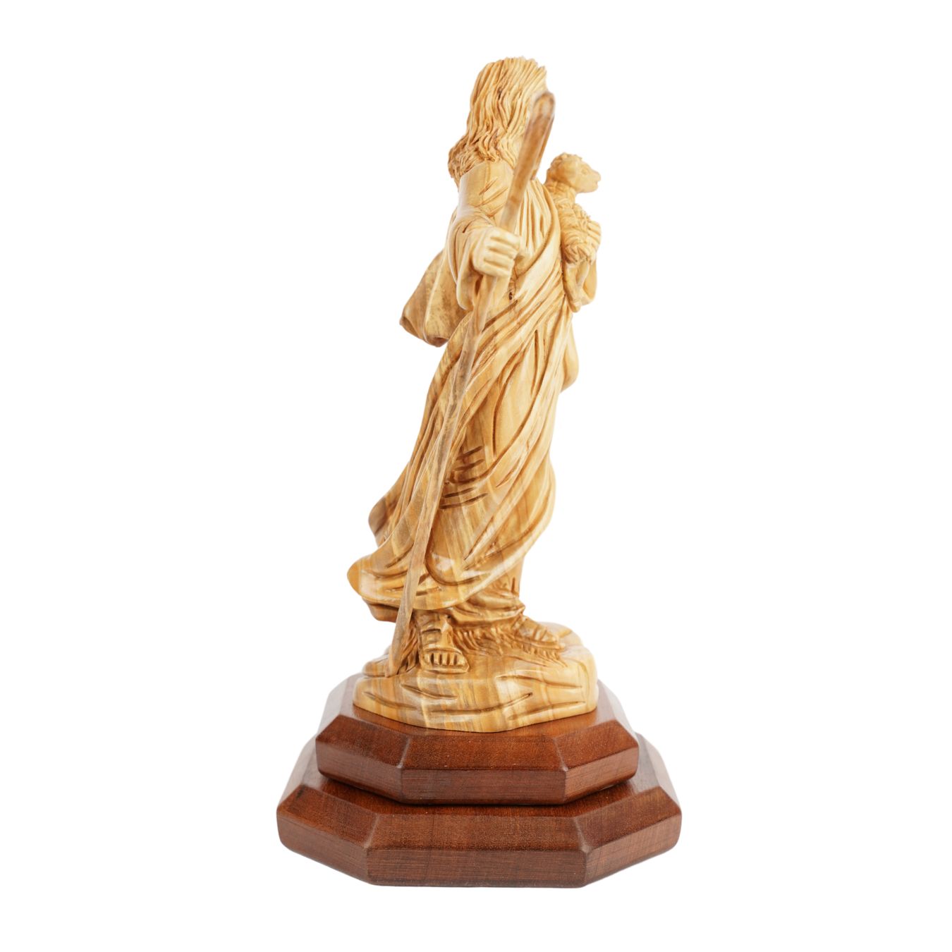 Der Gute Hirte aus Olivenholz – Handgeschnitzte Jesusfigur mit Lamm (26,5 cm)-1
