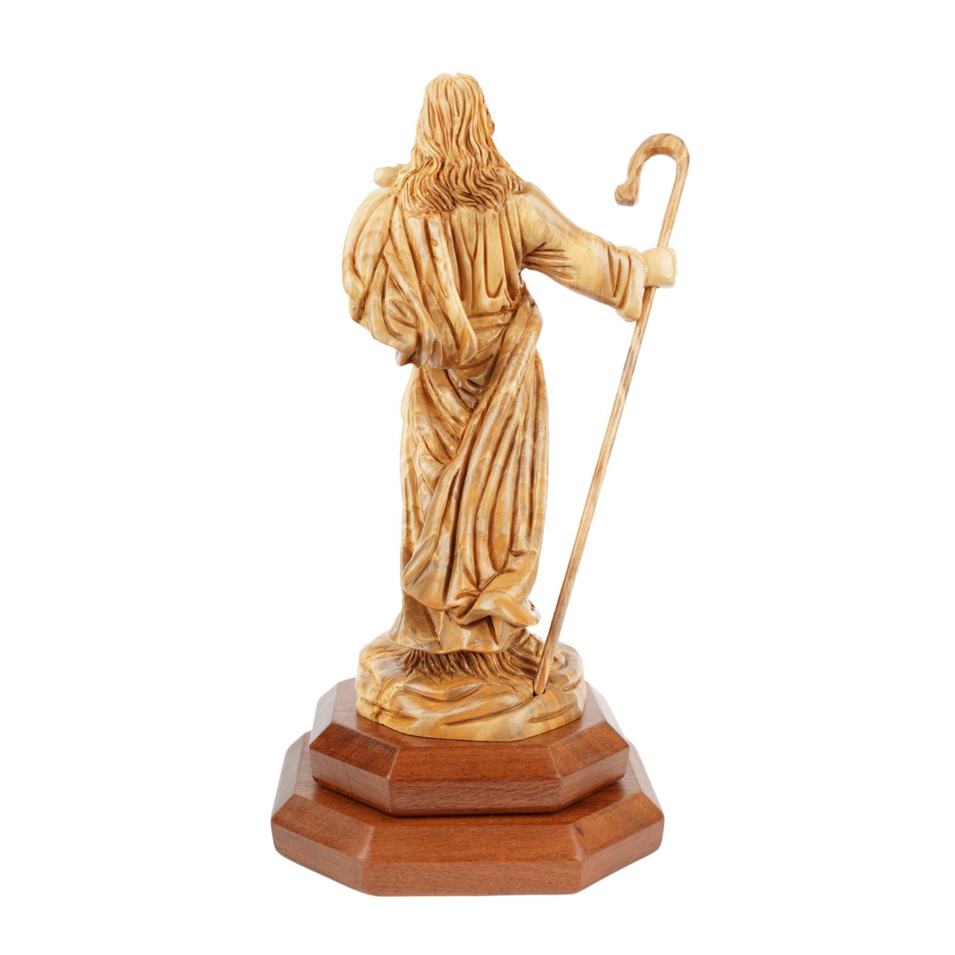 Der Gute Hirte aus Olivenholz – Handgeschnitzte Jesusfigur mit Lamm (26,5 cm)-2