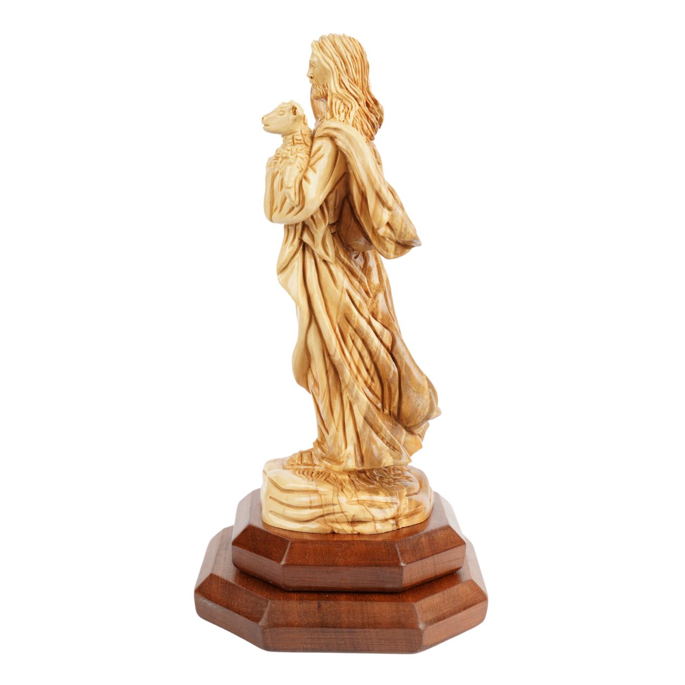 Der Gute Hirte aus Olivenholz – Handgeschnitzte Jesusfigur mit Lamm (26,5 cm)-3
