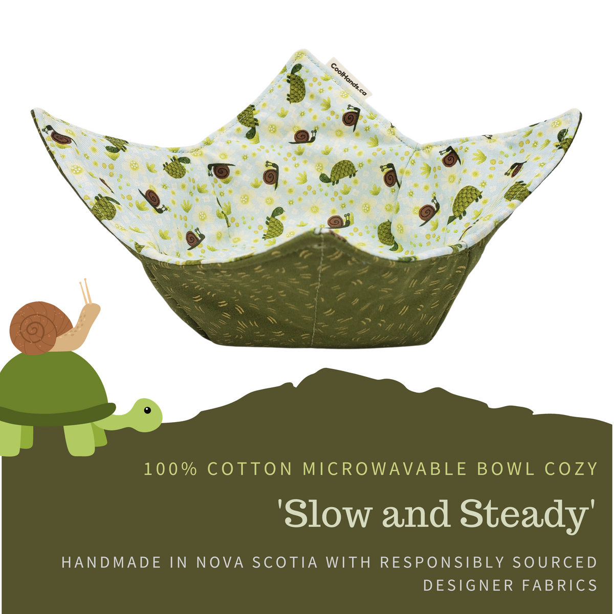 100% Cotton Microwavable Bowl Cozy - Slow and Steady-0